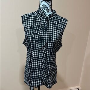 White House Black Market Sleeveless Black and White Blouse